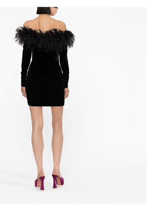 Black feather trim velvet mini dress women ALESSANDRA RICH